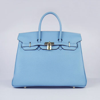 Hermes Birkin 35Cm Togo Leather Handbags Light Blue Gold